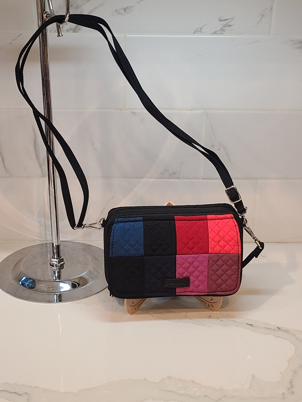 Vera Bradley Quilted Patchwork Crossbody in Black, Blue & Pink